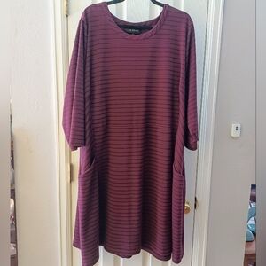 EUC Dark Plum Pinstripe Lane Bryant 3/4 Sleeve Dress 26/28W